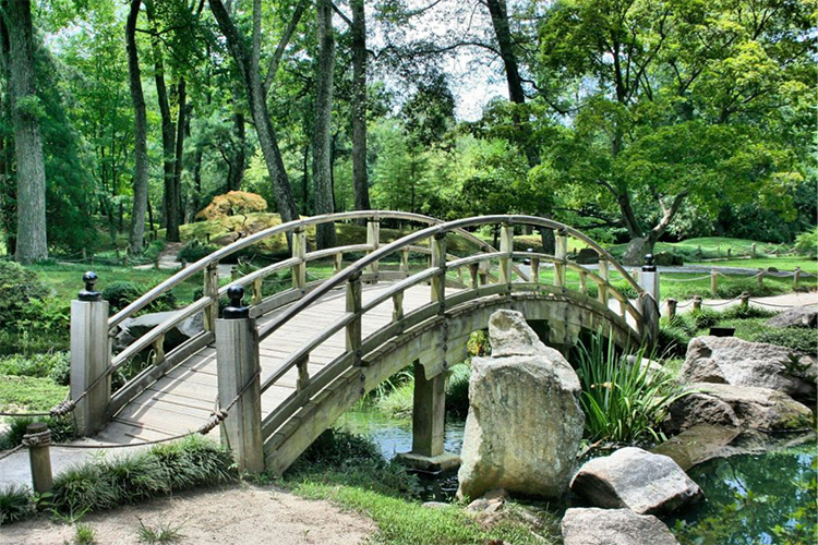 Abbildung zeigt Bau einer Brücke in einem Park